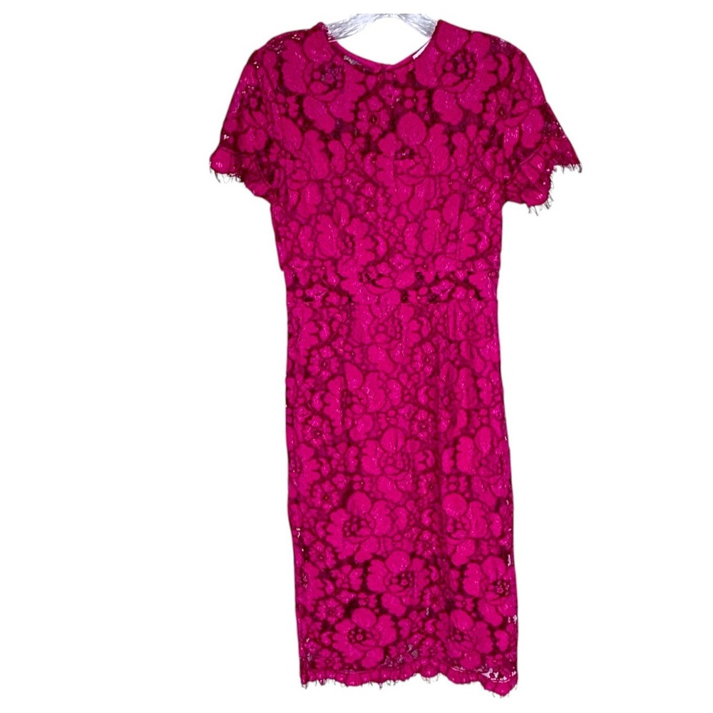 NSR Fuchsia Lace Midi Dress Sz S Floral Sheath Cocktail Party